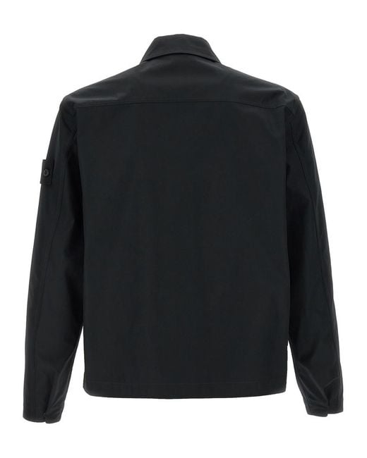 Stone Island Black Solid Shirt Collar Jacket for men