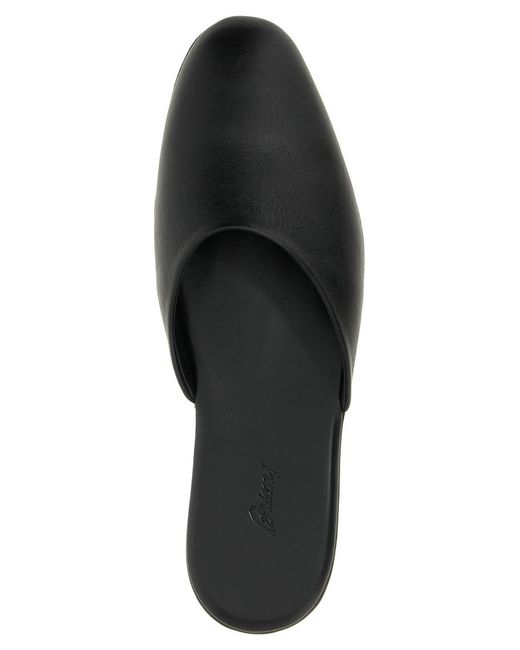 Brioni Black Leather Sabots