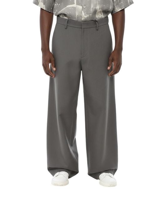 1989 STUDIO Gray Loose Solid Trousers for men