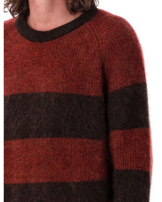 YMC Red Crewneck Striped Sweater for men