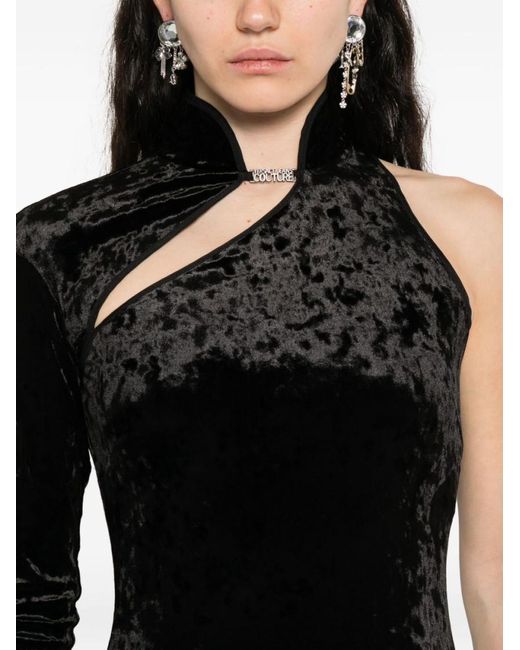 Versace Jeans Couture Black One-Sleeve Velvet Maxi Dress