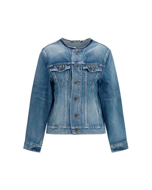 Balenciaga Blue Solid Round Neck Jacket