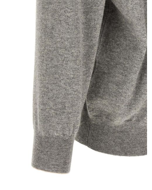 Brunello Cucinelli Gray Solid Crew Neck Sweater for men