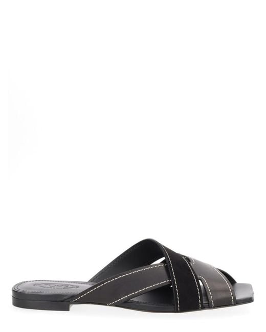 Tod's Black Solid Cross-Strap Flats