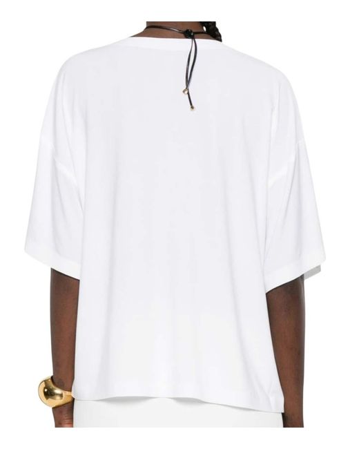 Norma Kamali White Solid Round Neck T-Shirt