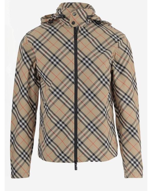 Burberry Gray Nylon Jacket With Check Pattern for men