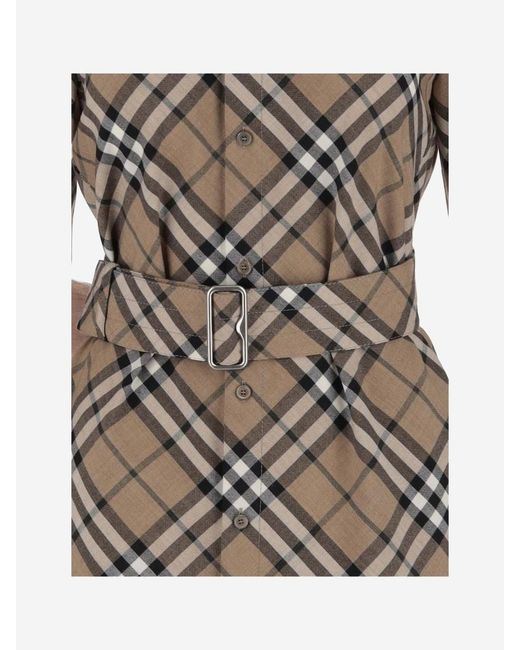 Burberry Multicolor Wool Blend Check Belted Dress