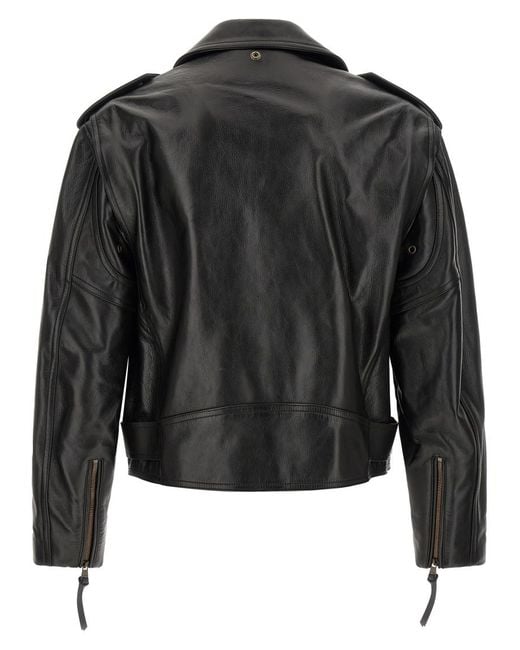 Balmain Black Leather Notched Lapel Jacket for men