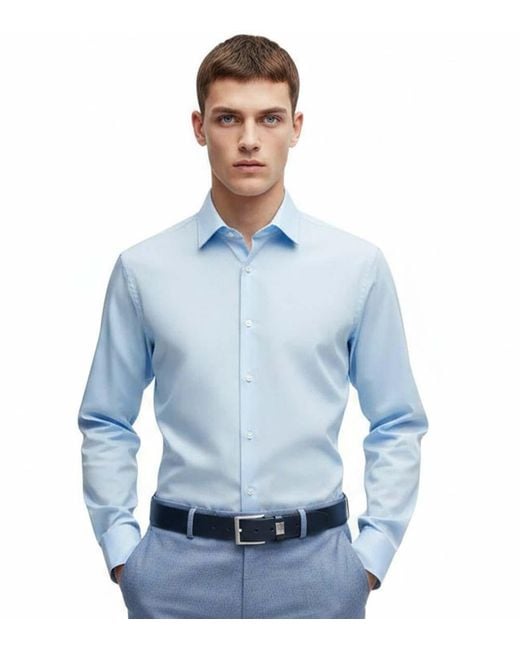 Boss Blue Solid Regular Shirts for men