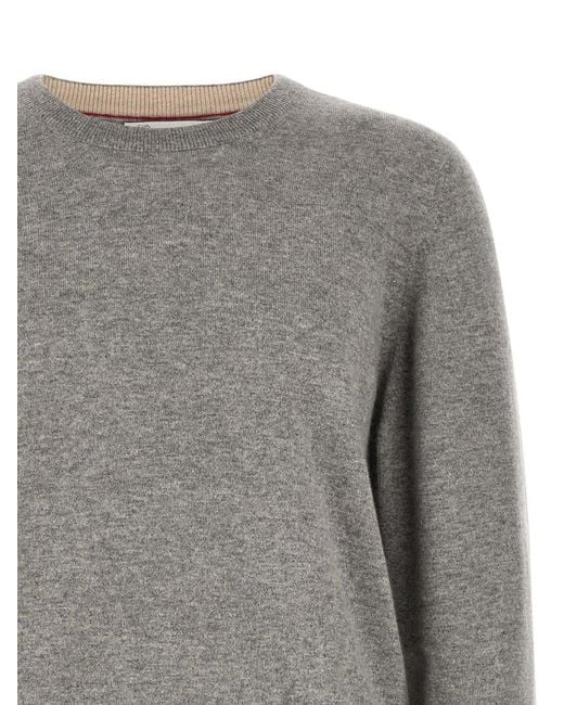 Brunello Cucinelli Gray Solid Crew Neck Sweater for men