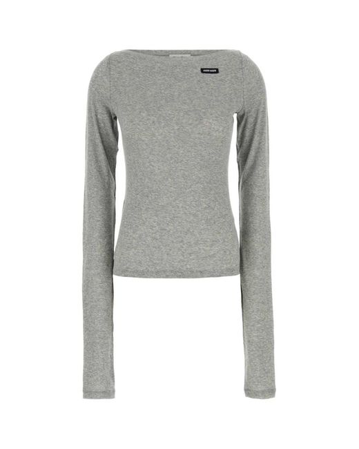 Miu Miu Gray Ribbed Jersey Top