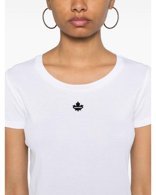 DSquared² White Appliqué-Logo Cotton T-Shirt