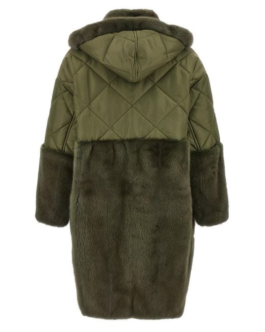Blancha Green Nylon Diamond-Visone Long Down Jacket