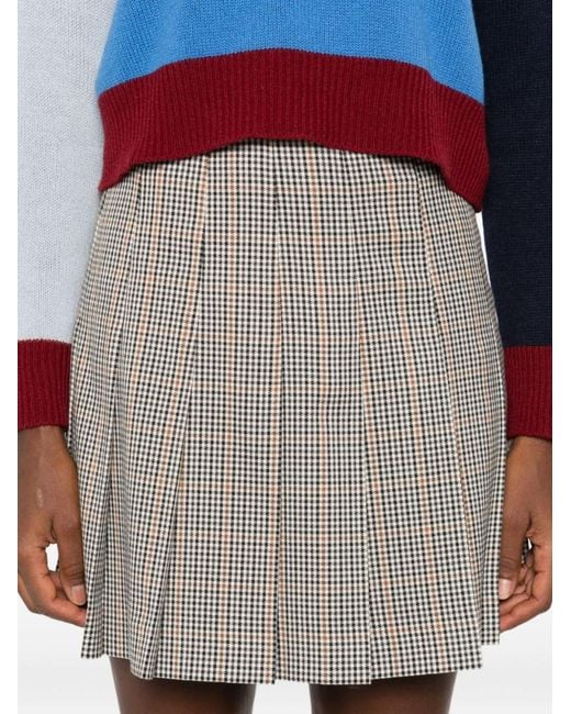 MSGM Gray Pleated Checkered Skirt