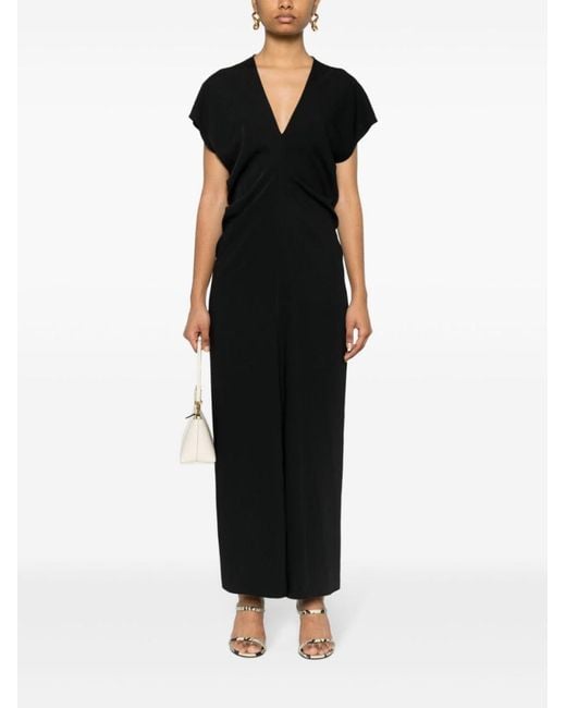P.A.R.O.S.H. Black Draped Cady Maxi Dress