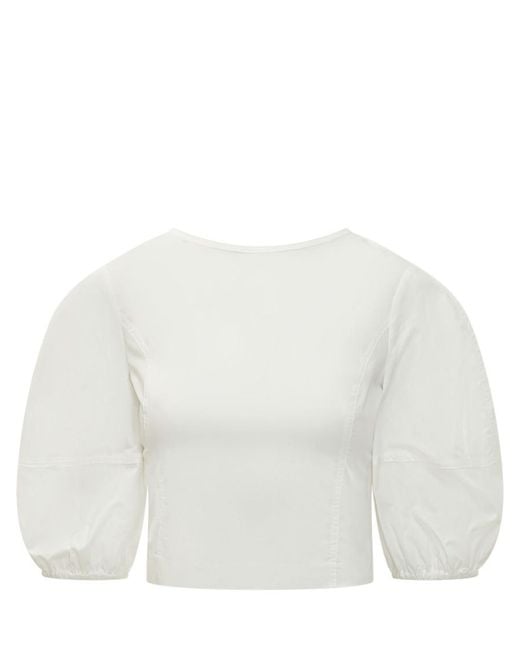 Pinko White Solid Round Neck Top