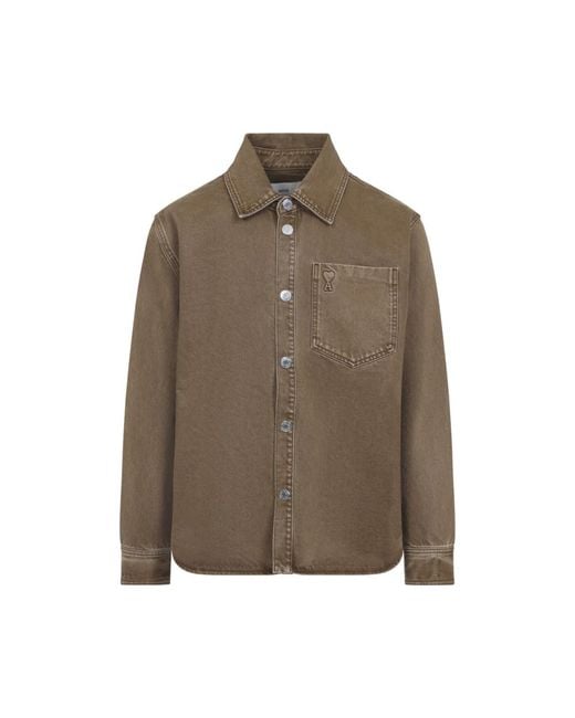 AMI Brown Long Sleeves Logo Shirt for men