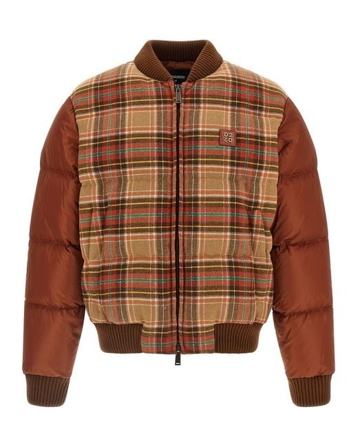 DSquared² Brown Plaid Bomber Jacket for men