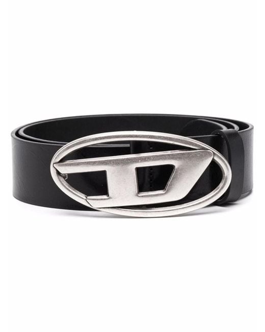 DIESEL Black Vegetable Leather Belt With D Logo Buckle