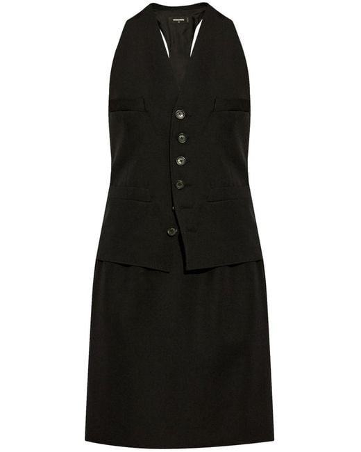 DSquared² Black V-Neck Wool Dress