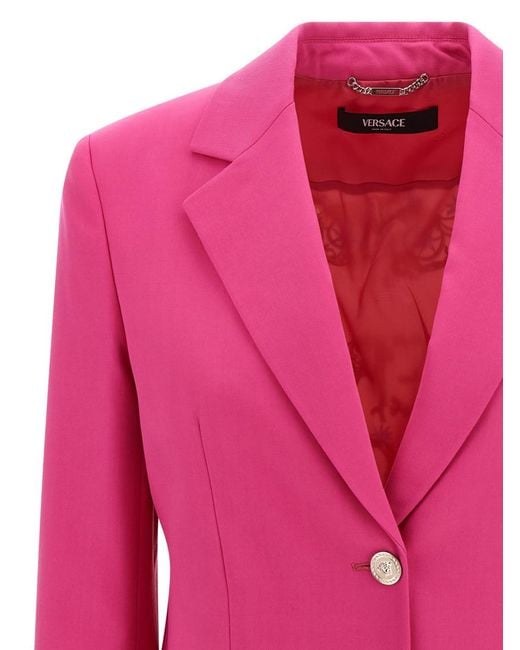 Versace Pink Solid Notched Lapel Blazer