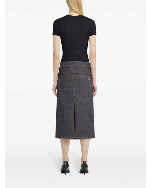 Courreges Black Fitted Mesh T-Shirt With Textured Appearance