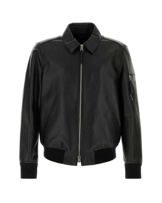 Tom Ford Black Solid Leather Jacket for men