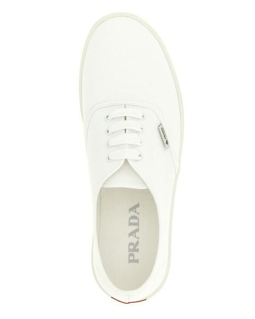 Prada White Solid Cotton Sneakers for men