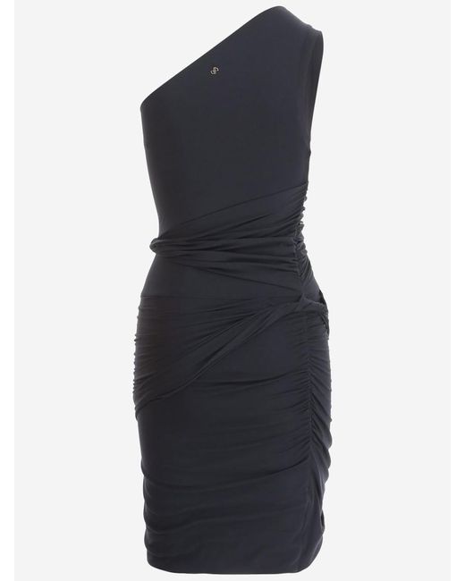 Patou Blue Stretch Cotton One Shoulder Dress