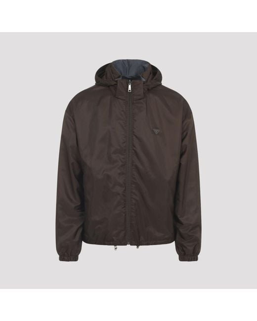 Prada Brown Hooded Ziip-Front Jacket for men