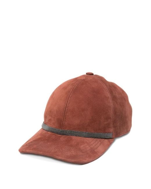 Brunello Cucinelli Brown Leather Baseball Cap
