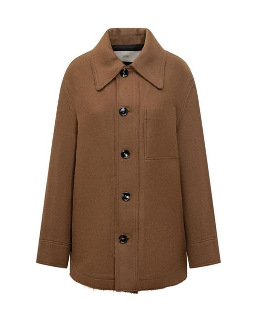 AMI Brown Wool Jacket With Buttons