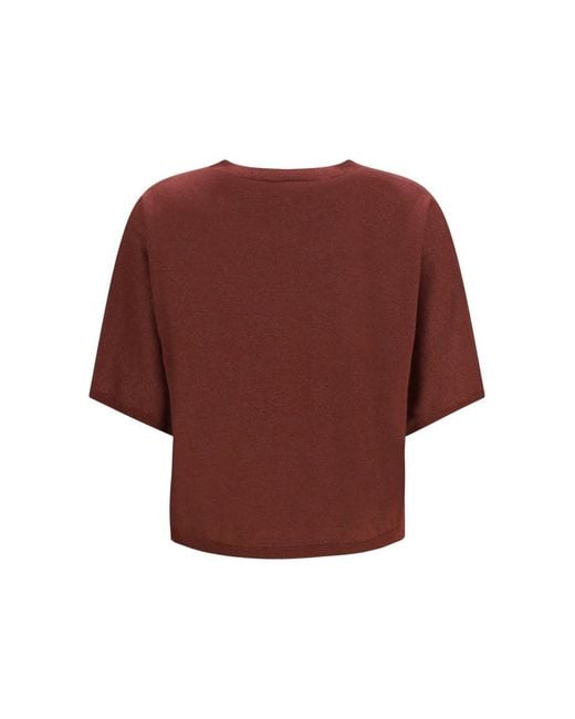 Brunello Cucinelli Red Solid Round Neck Sweater