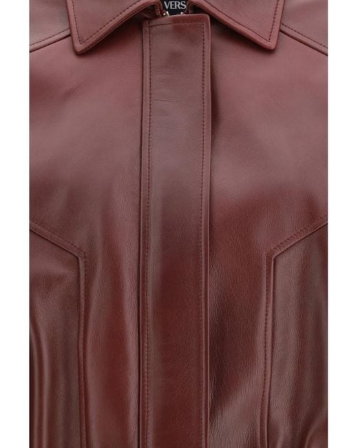 Versace Red Solid Shirt Collar Jacket