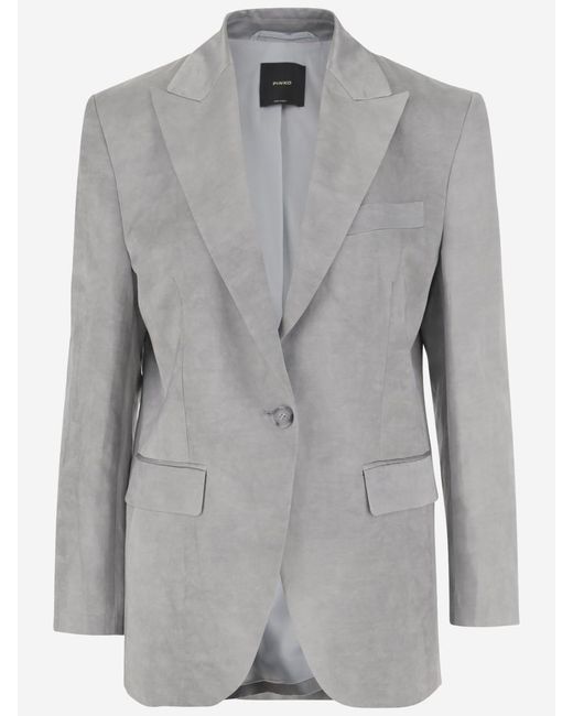 Pinko Gray Viscose Blend Single-Breasted Blazer