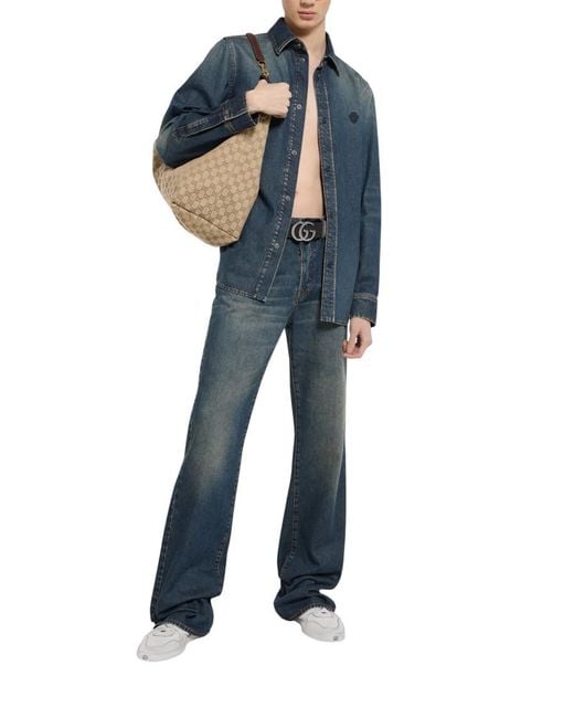 Gucci Blue Regular Logo Shirt for men