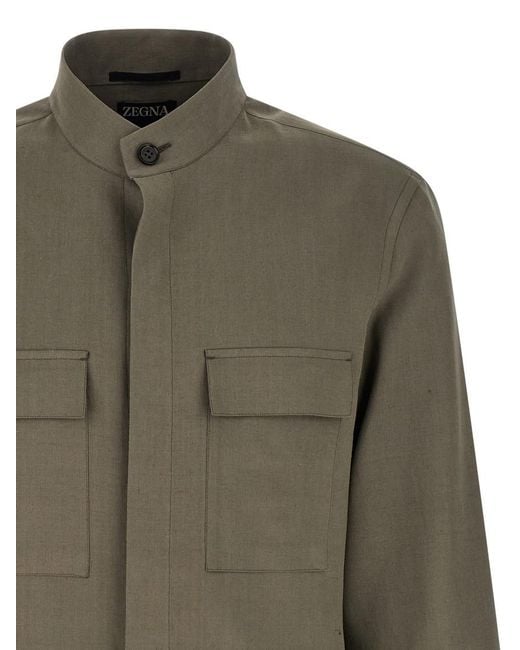 Zegna Green Regular Solid Shirt for men