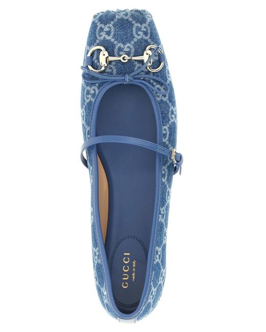 Gucci Blue Logo Ballet Flats