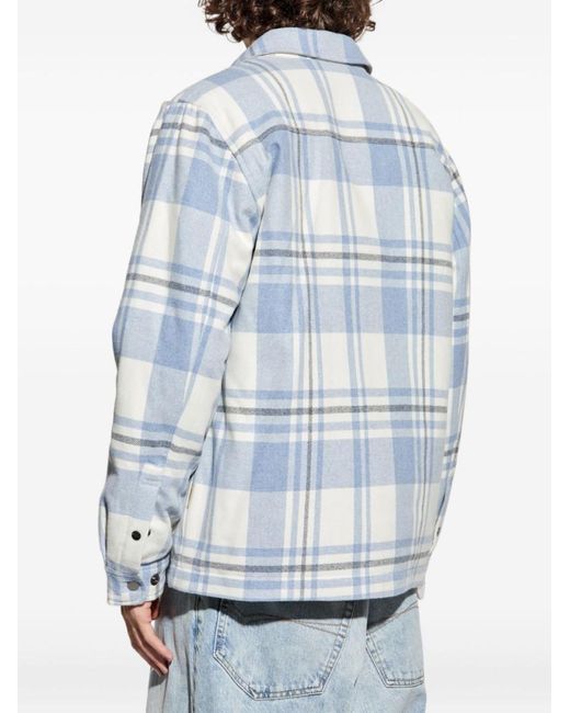 Woolrich Blue Plaid Logo Jacket With Structured Collar for men