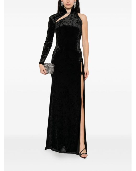 Versace Jeans Couture Black One-Sleeve Velvet Maxi Dress