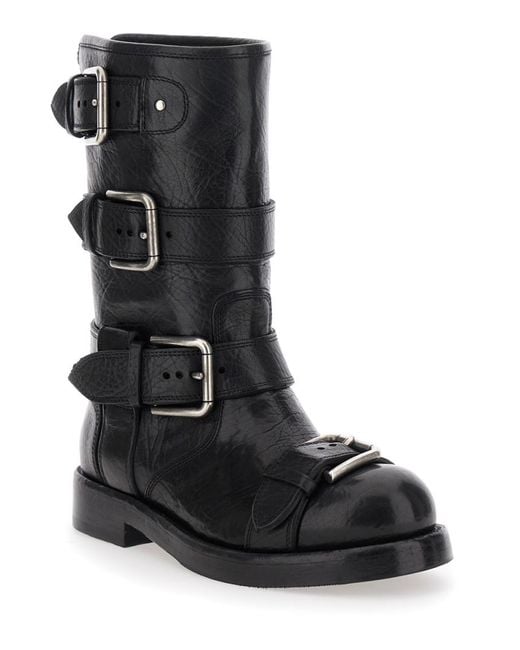 Dolce & Gabbana Black Ankle Boots With All-Over Buckles