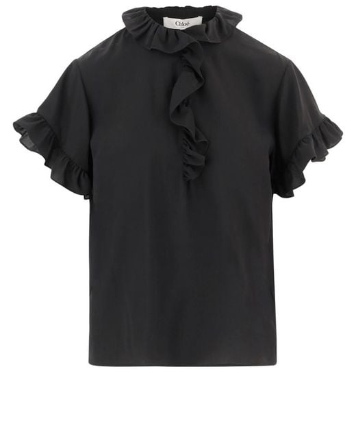 Chloé Black Solid Mock Collar Top