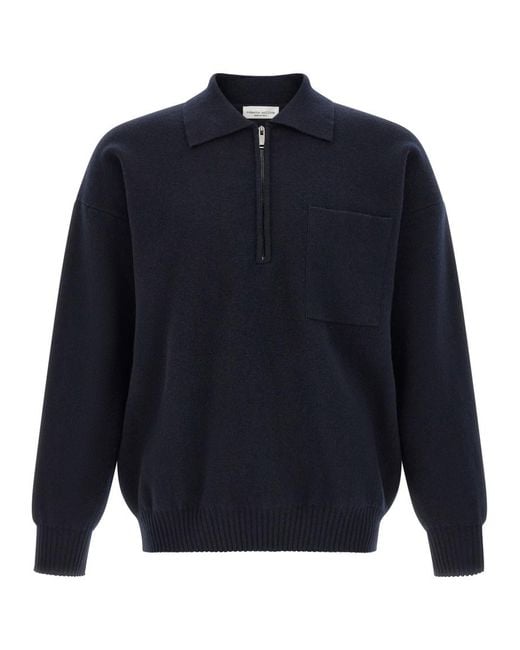 Roberto Collina Blue Half Zip Polo for men