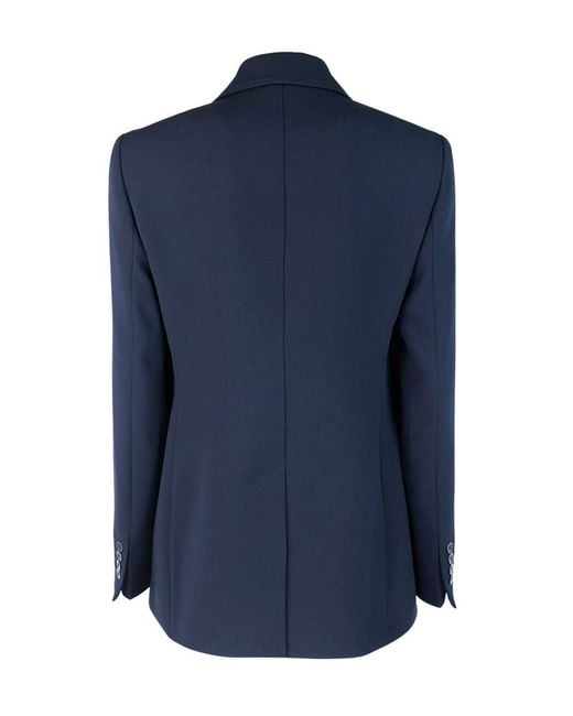 Max Mara Blue Solid Notched Lapel Blazer