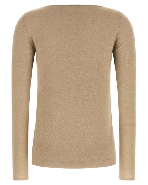 Brunello Cucinelli Natural Solid Boat Neck Sweater