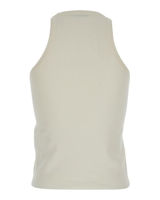 Max Mara White Solid Round Neck Top