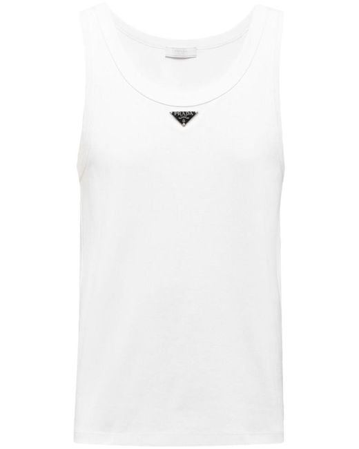 Prada White Brand-plaque Regular-fit Cotton Top for men