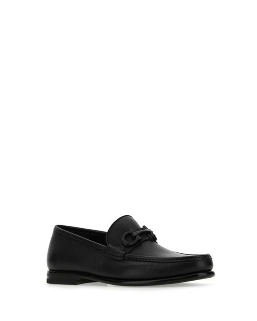 Ferragamo Black Solid Crown Loafers for men