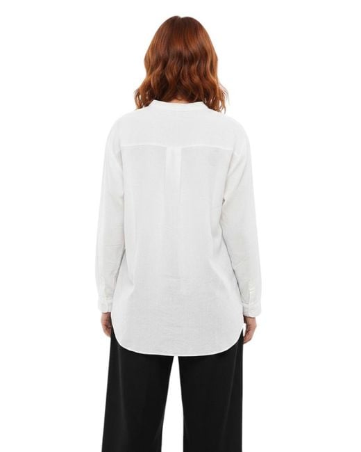 Woolrich White Solid Mandarin Collar Top
