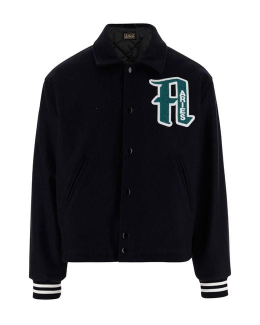 Aries Black Logo Varsity Jacket for men